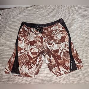 O'Neill Men's Graphic Brown Board Shorts Vintage Sports Skater Surfboard Style